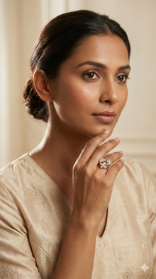 The Tri-Tone Geometric Floral Diamond Ring