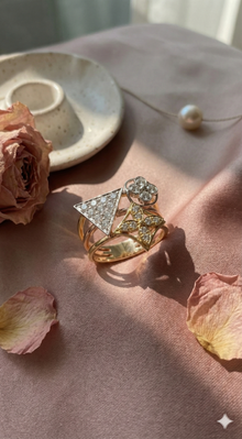 The Tri-Tone Geometric Floral Diamond Ring