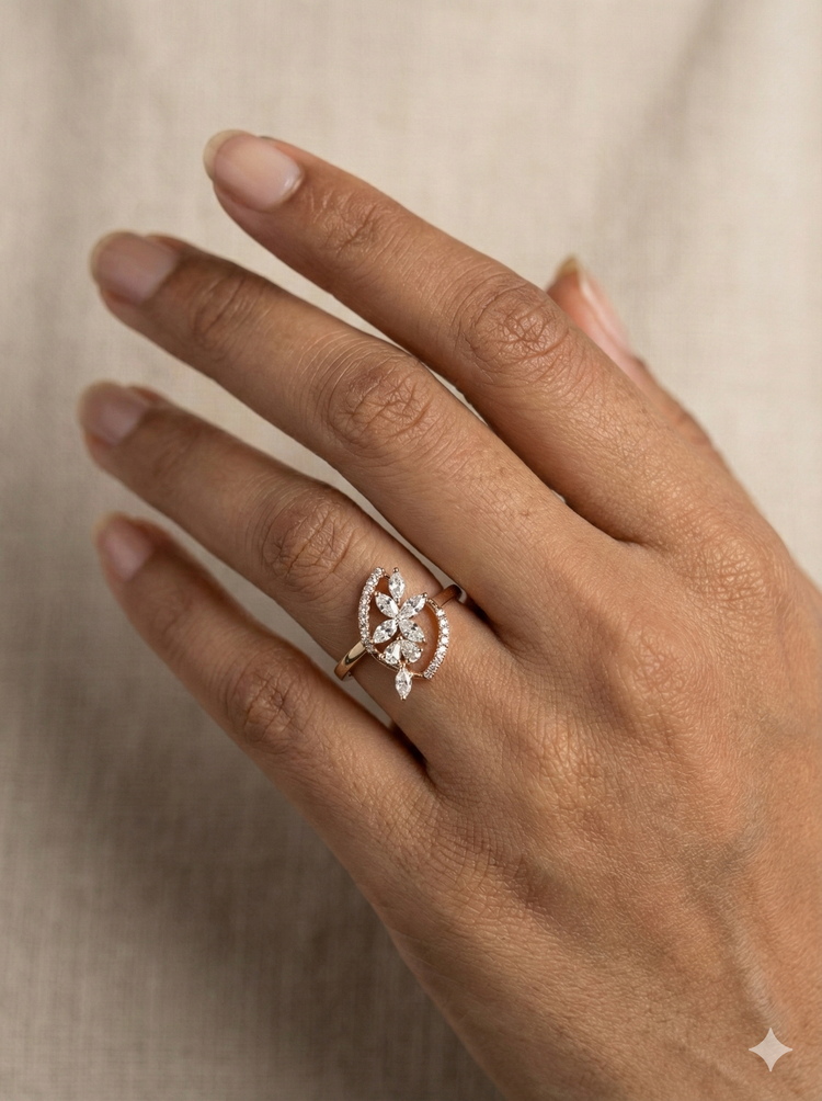 The Rose Gold Marquise Floral Diamond Ring
