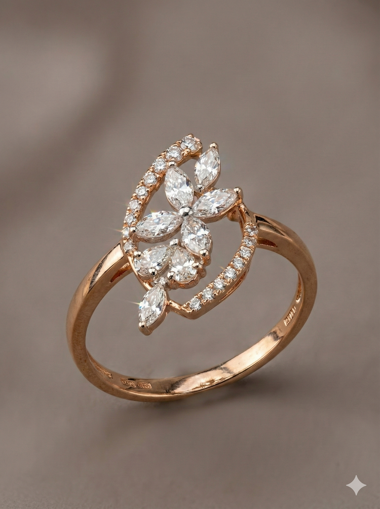 The Rose Gold Marquise Floral Diamond Ring