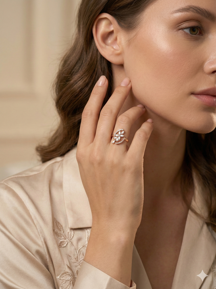 The Rose Gold Marquise Floral Diamond Ring