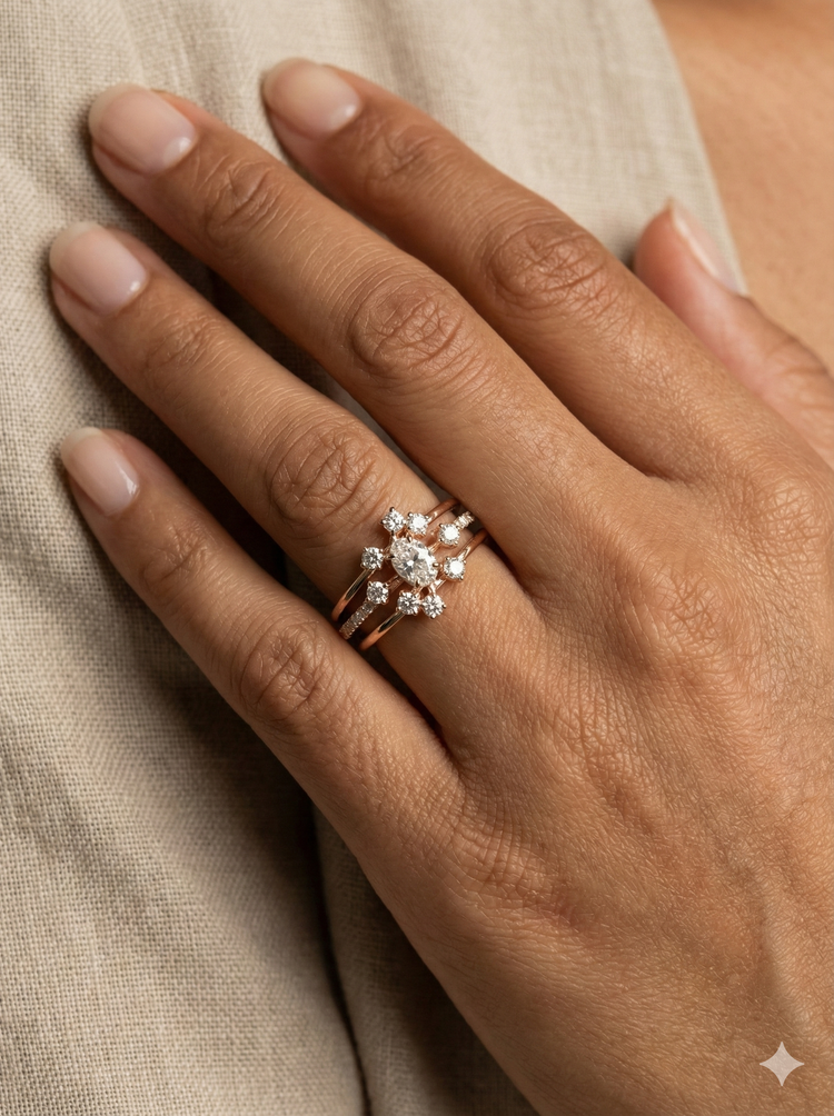 The Rose Gold Oval Starburst Diamond Ring