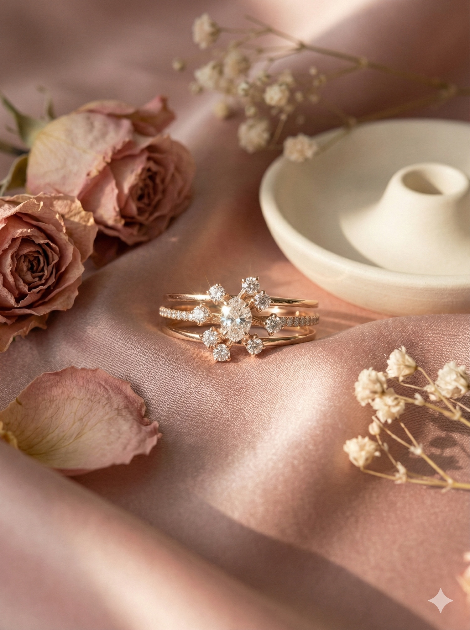 The Rose Gold Oval Starburst Diamond Ring