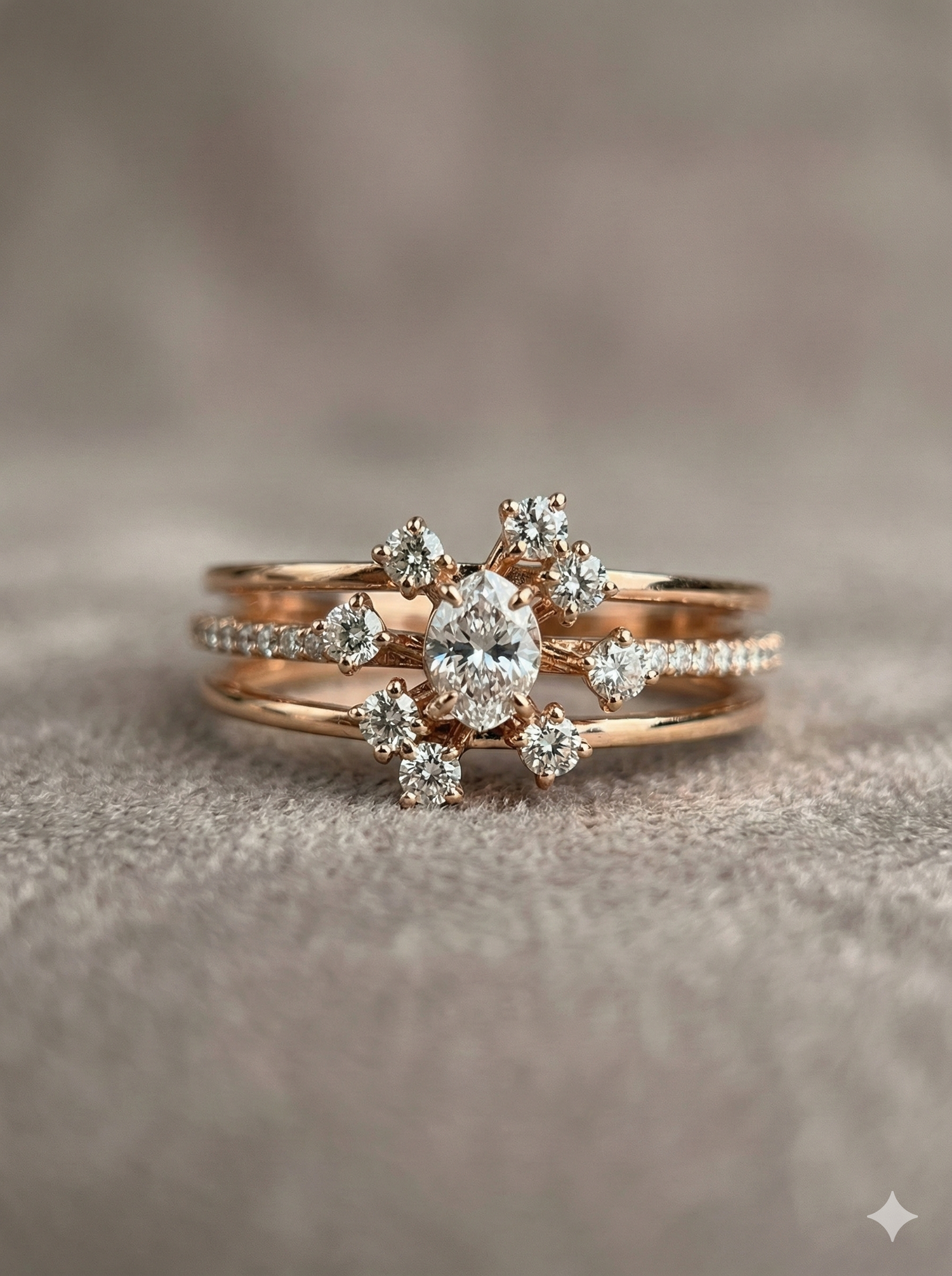 The Rose Gold Oval Starburst Diamond Ring