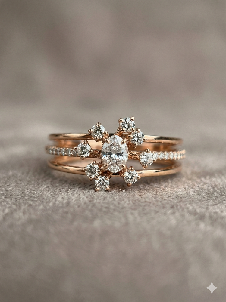 The Rose Gold Oval Starburst Diamond Ring