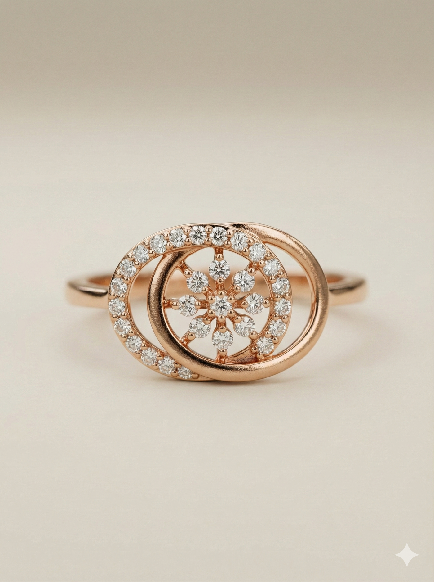 The Rose Gold Interlocking Halo Floral Diamond Ring