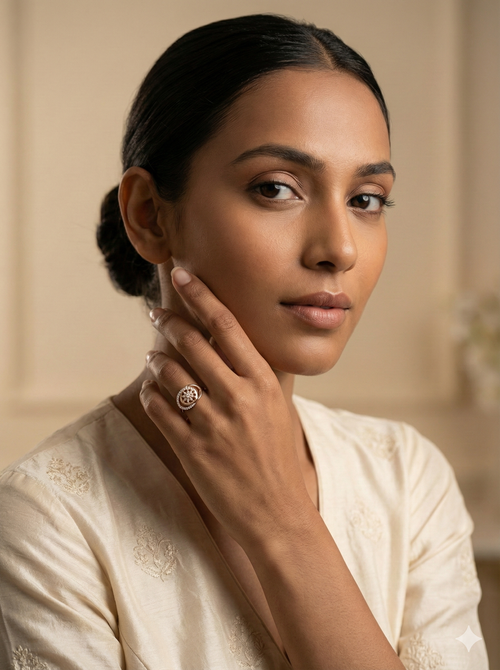 The Rose Gold Interlocking Halo Floral Diamond Ring