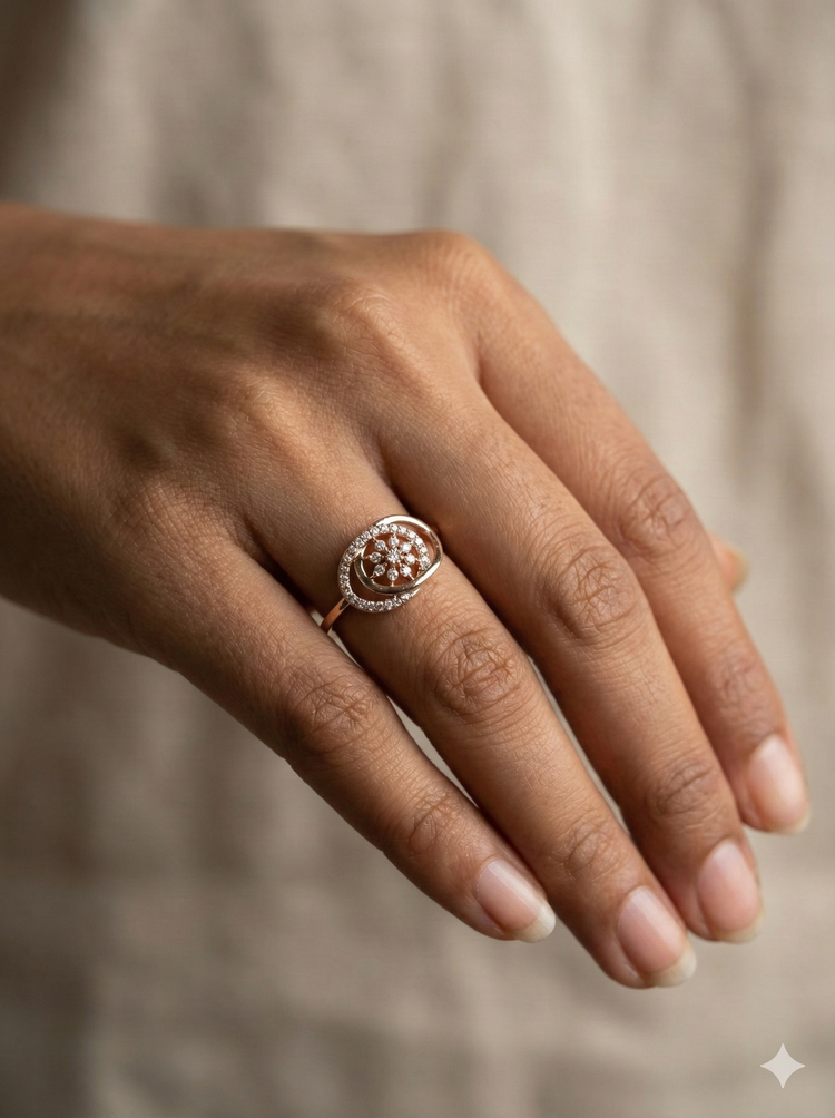 The Rose Gold Interlocking Halo Floral Diamond Ring