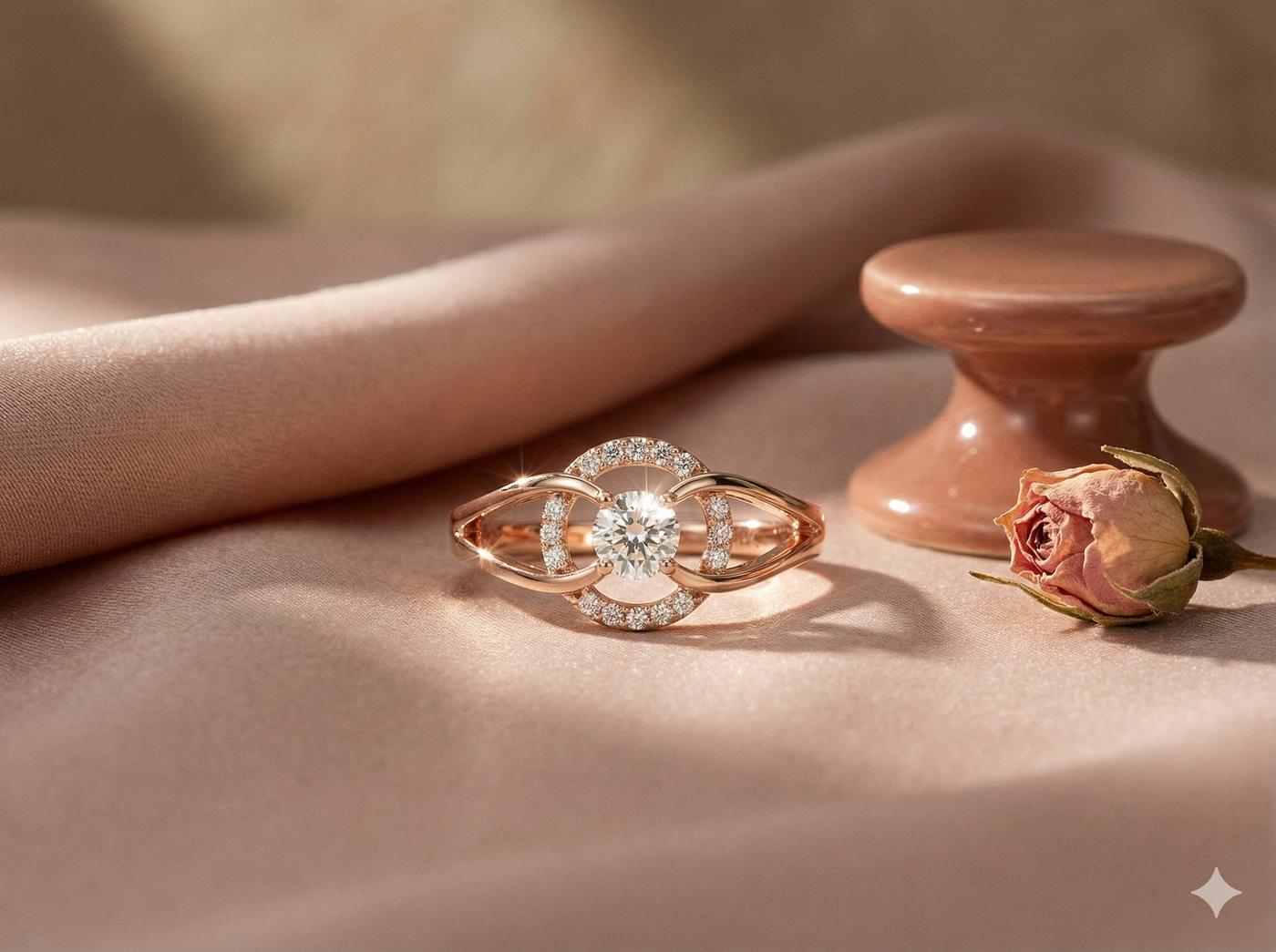 The Rose Gold Floating Halo Diamond Ring