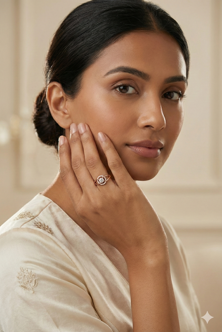The Rose Gold Floating Halo Diamond Ring