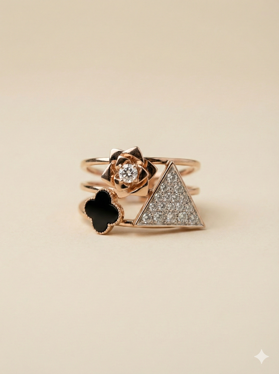 The Rose Gold Geometric Trio Diamond Ring