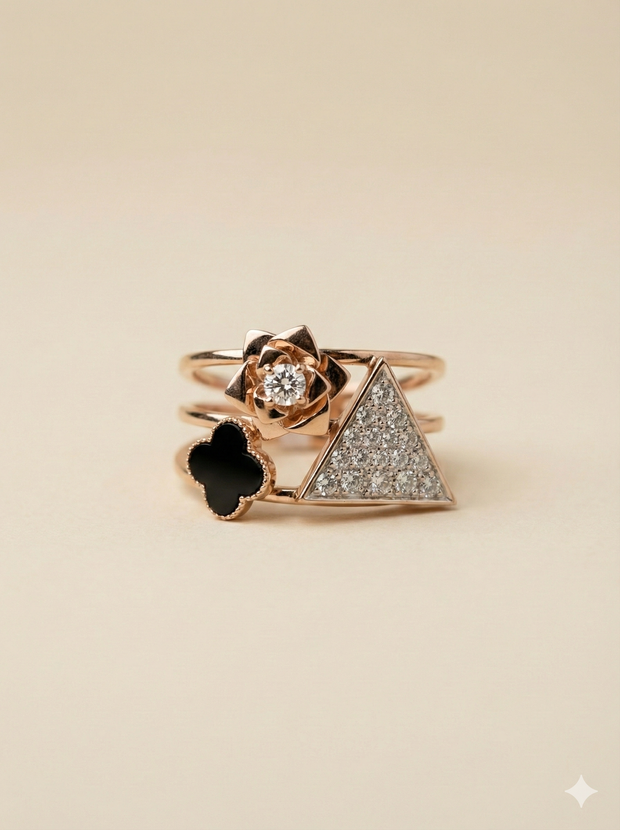 The Rose Gold Geometric Trio Diamond Ring