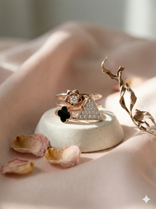 The Rose Gold Geometric Trio Diamond Ring