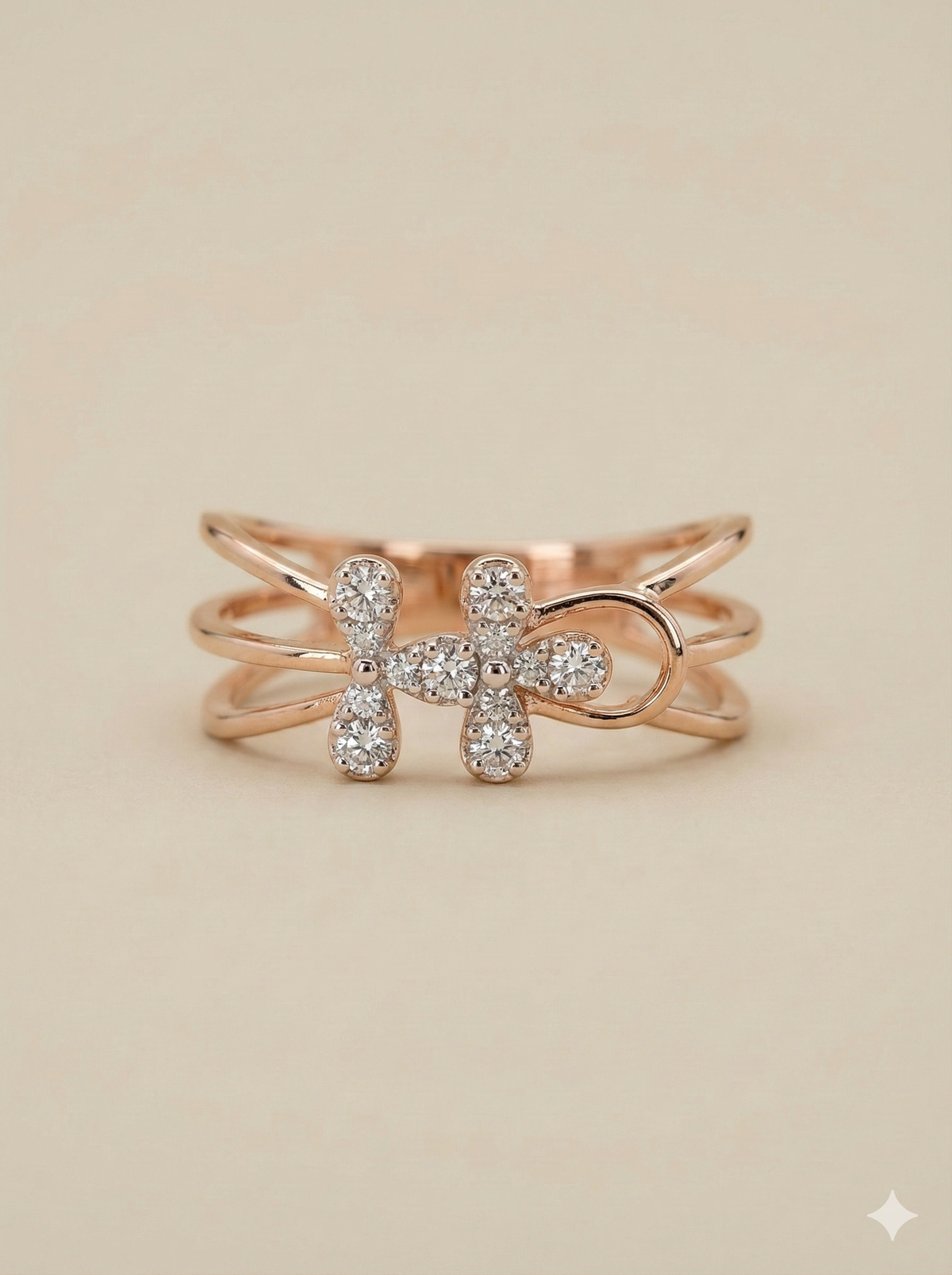 The Rose Gold Triple-Strand Diamond Floral Ring
