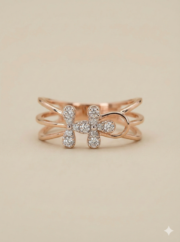 The Rose Gold Triple-Strand Diamond Floral Ring