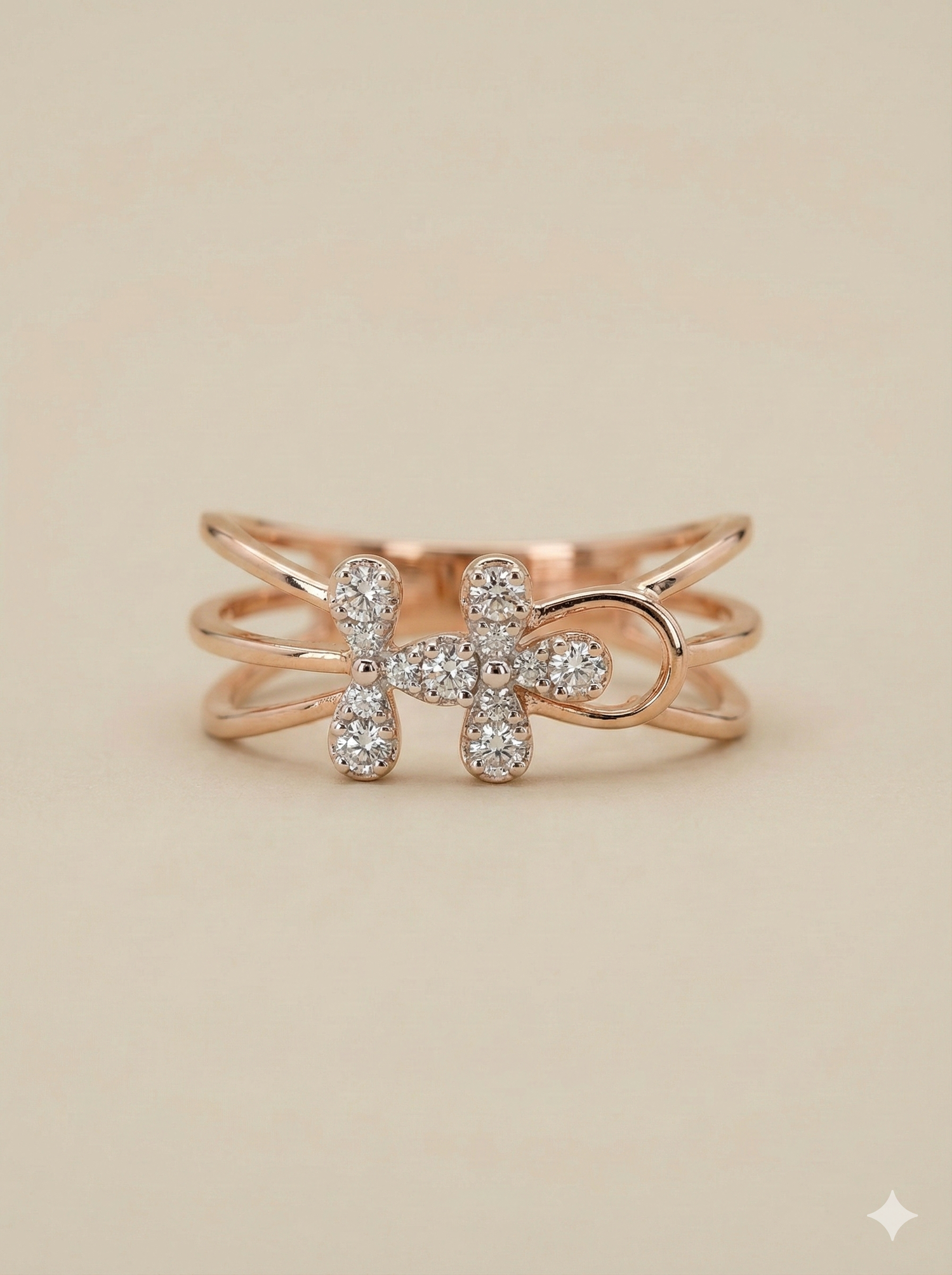 The Rose Gold Triple-Strand Diamond Floral Ring
