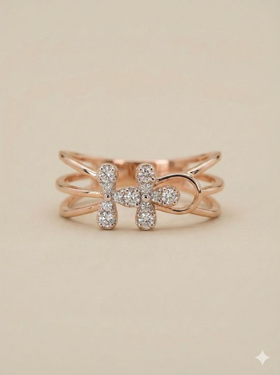 The Rose Gold Triple-Strand Diamond Floral Ring