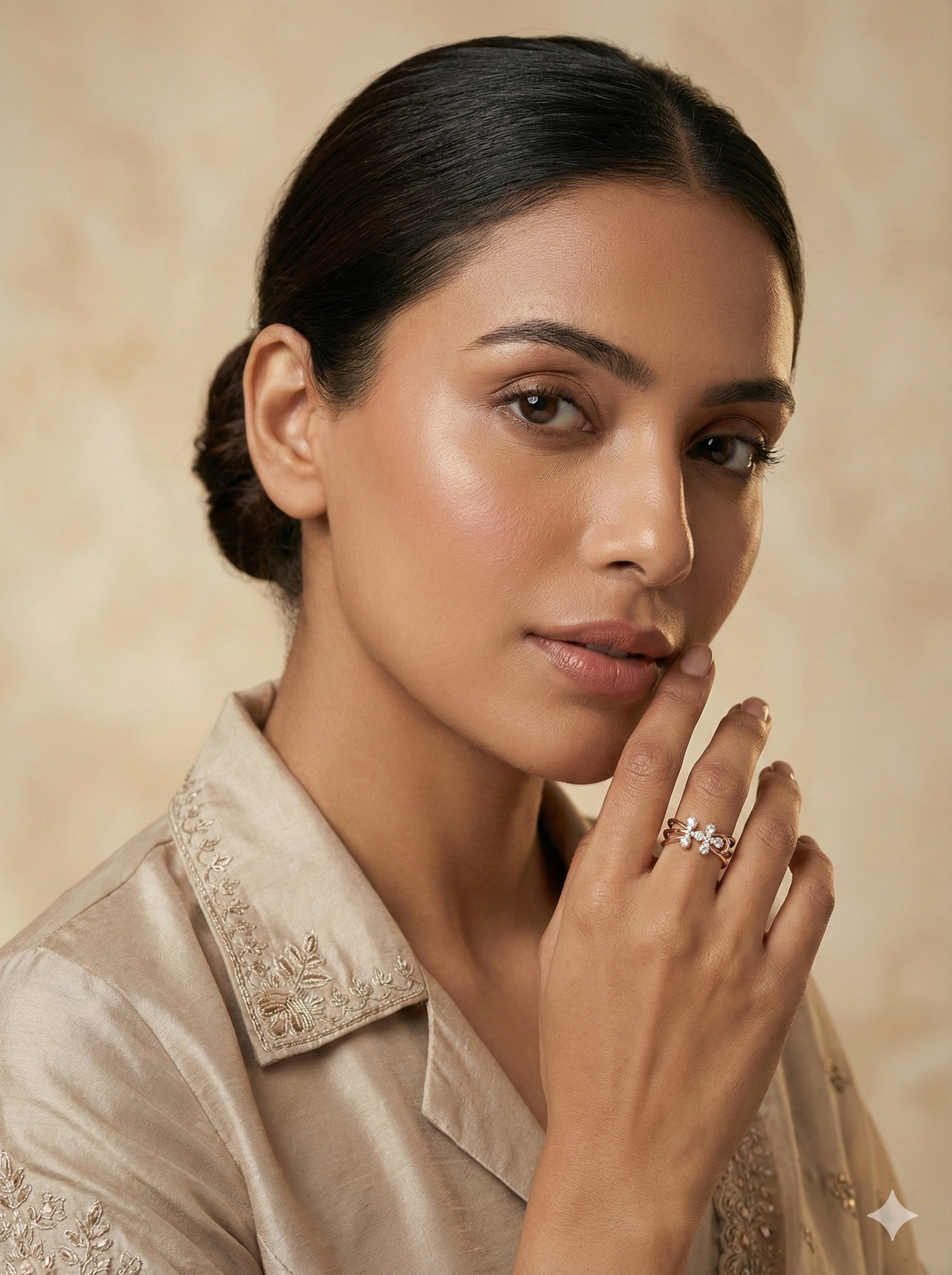 The Rose Gold Triple-Strand Diamond Floral Ring