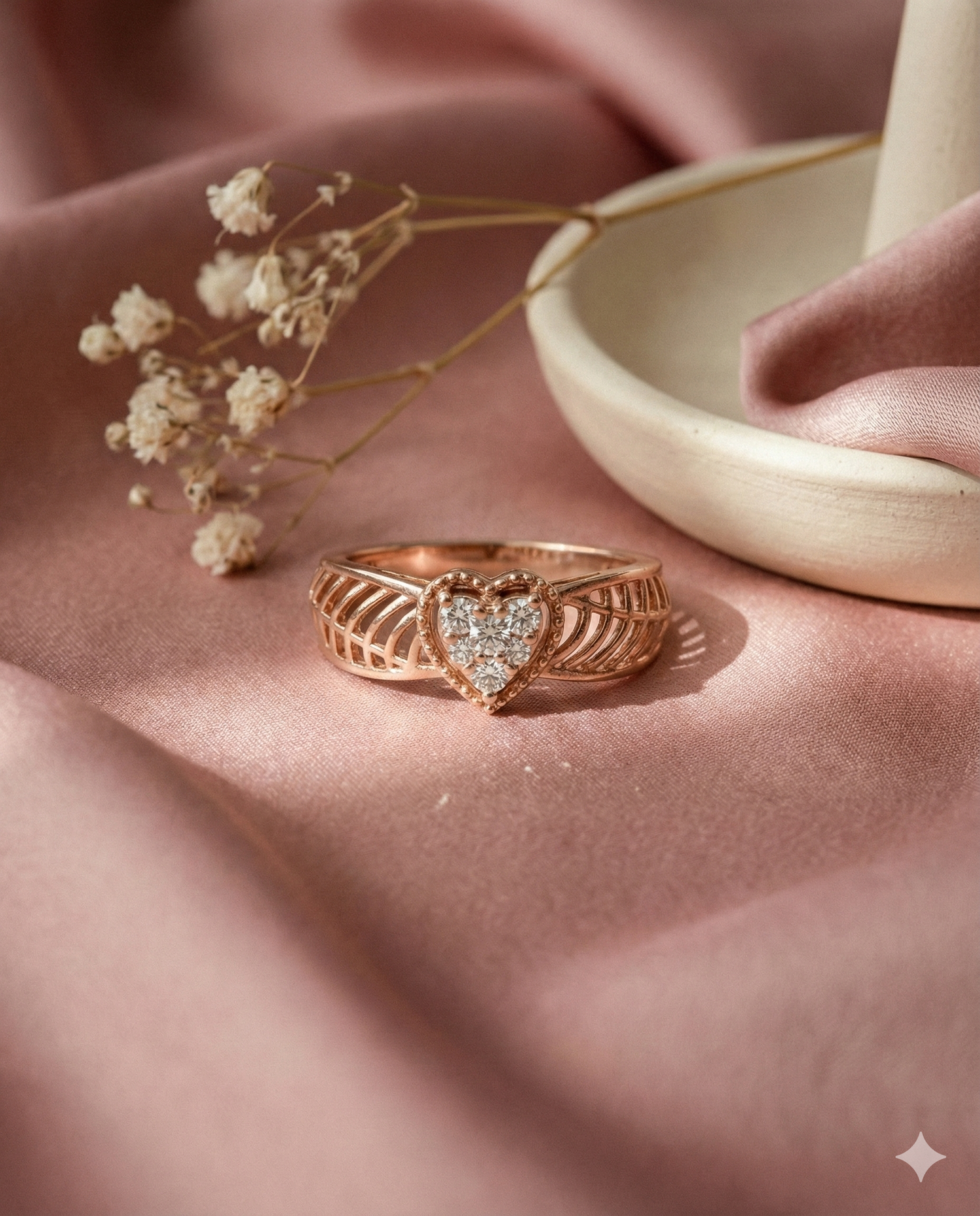 The Rose Gold Heart Filigree Diamond Ring