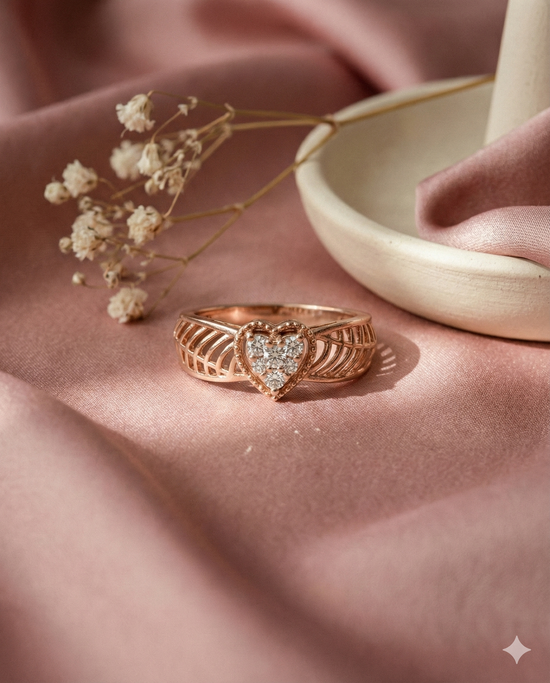 The Rose Gold Heart Filigree Diamond Ring