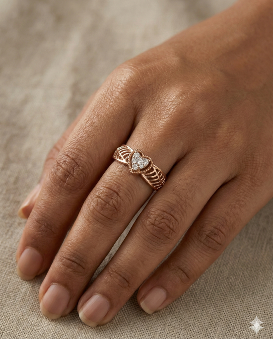 The Rose Gold Heart Filigree Diamond Ring