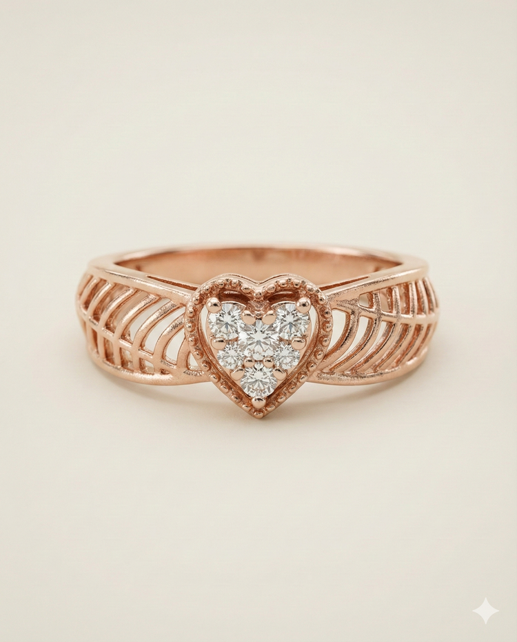 The Rose Gold Heart Filigree Diamond Ring