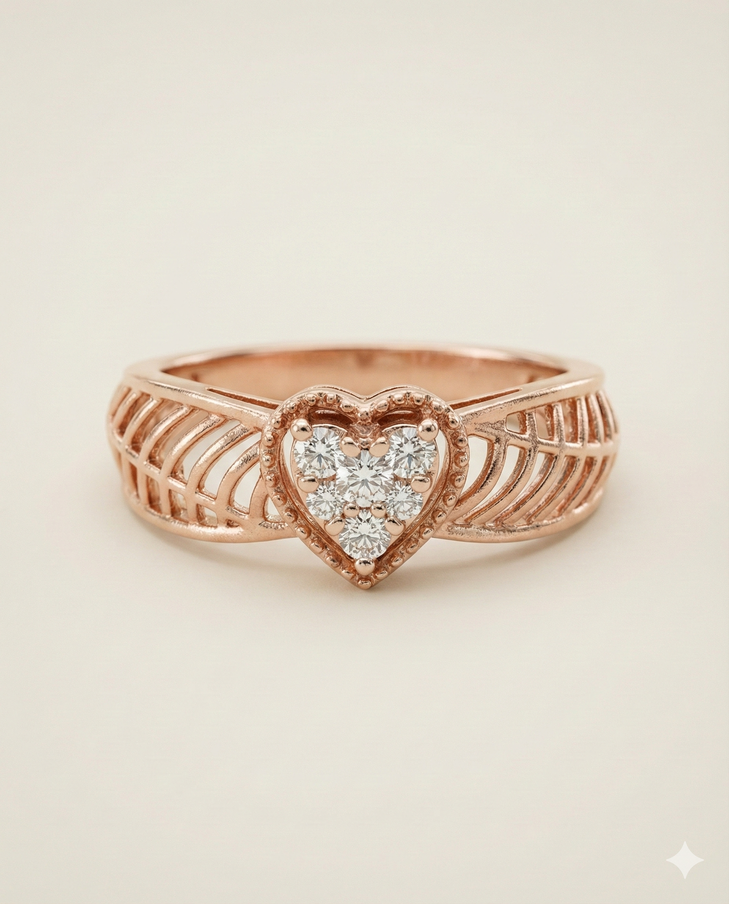 The Rose Gold Heart Filigree Diamond Ring