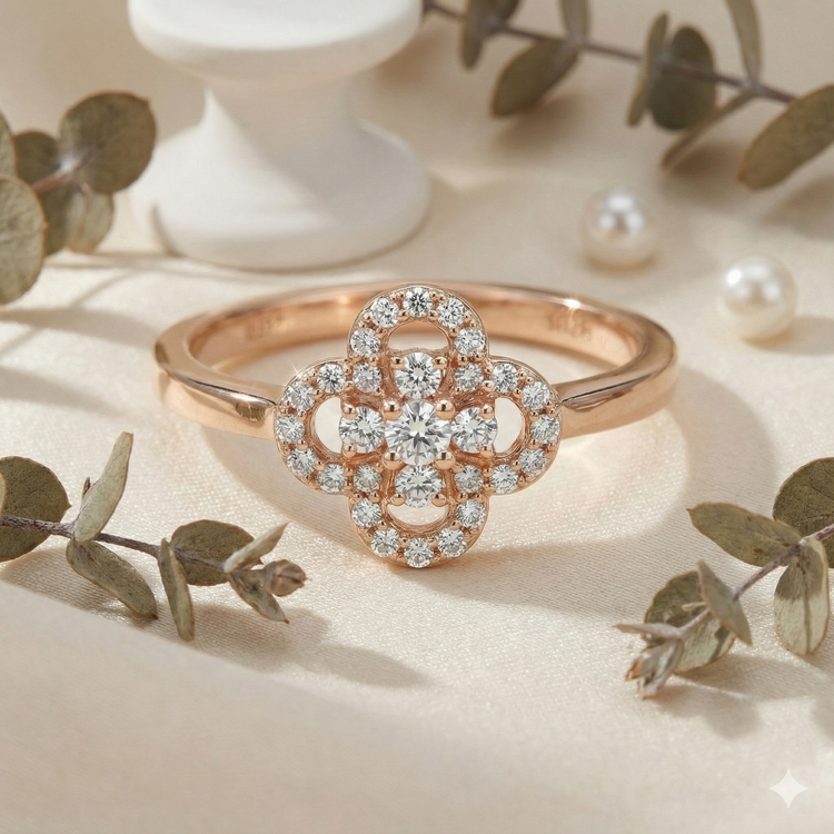 The Rose Gold Diamond Clover Ring