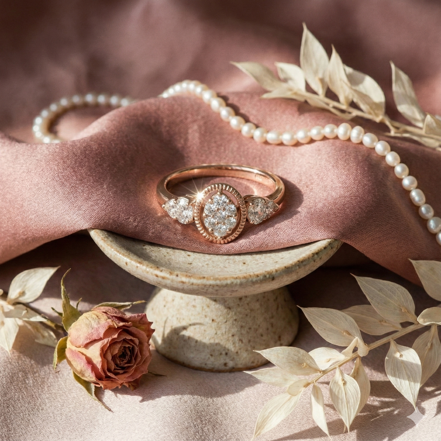 The Rose Gold Vintage Oval Cluster Diamond Ring