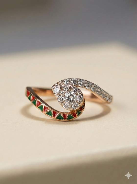 The Rose Gold Enamel & Diamond Bypass Ring