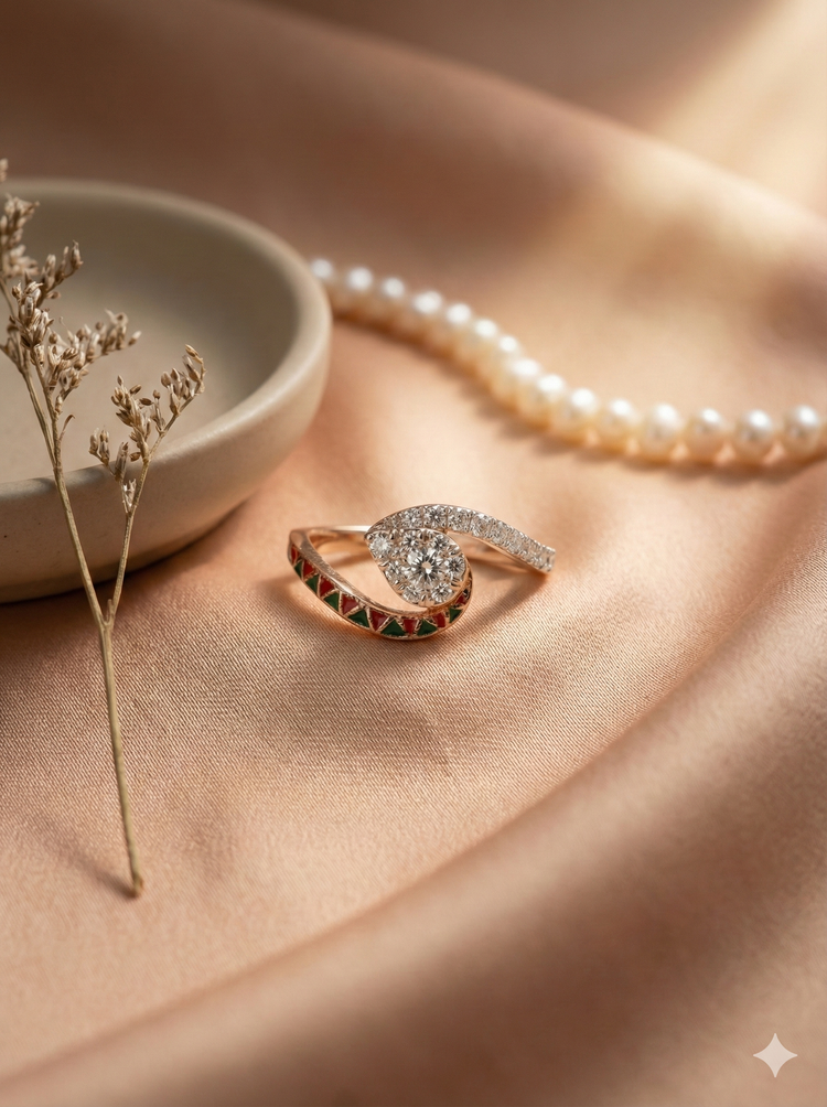 The Rose Gold Enamel & Diamond Bypass Ring