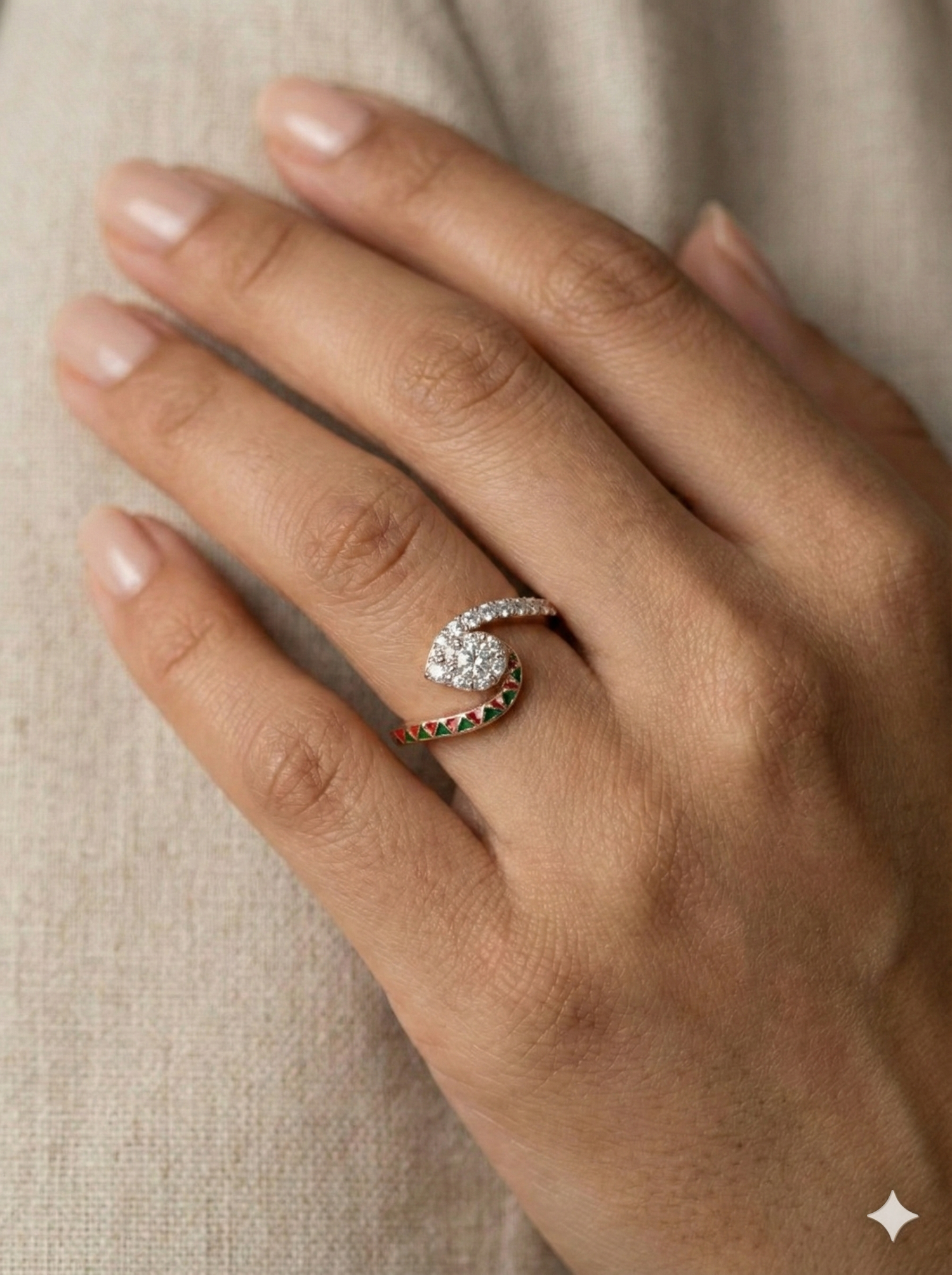 The Rose Gold Enamel & Diamond Bypass Ring