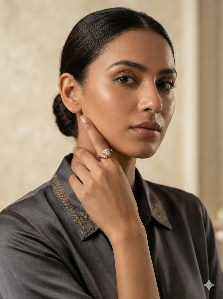 The Rose Gold Enamel & Diamond Bypass Ring