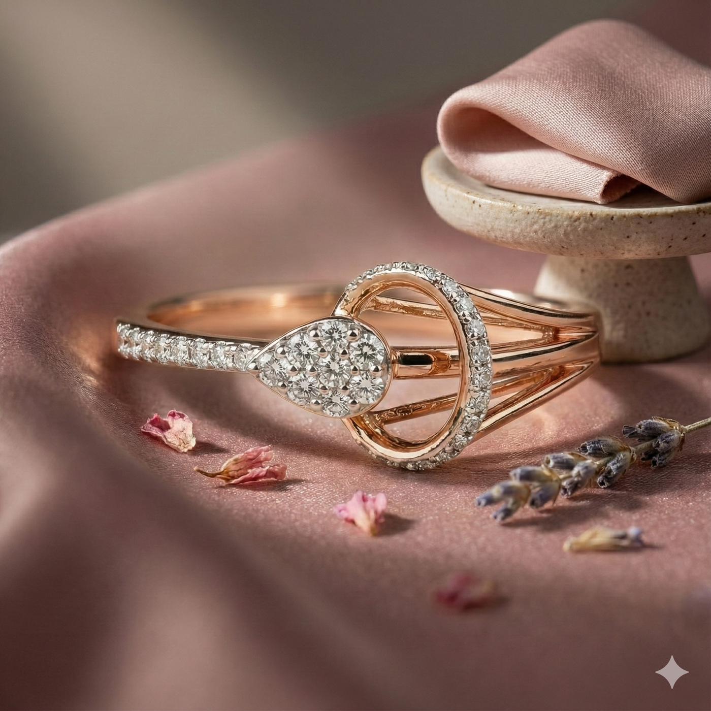 The Rose Gold Interlocking Pear & Oval Diamond Ring