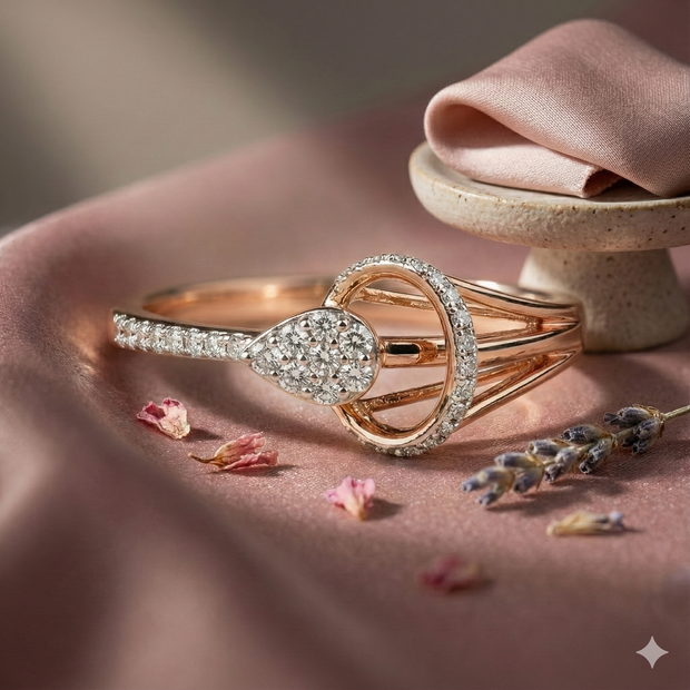 The Rose Gold Interlocking Pear & Oval Diamond Ring