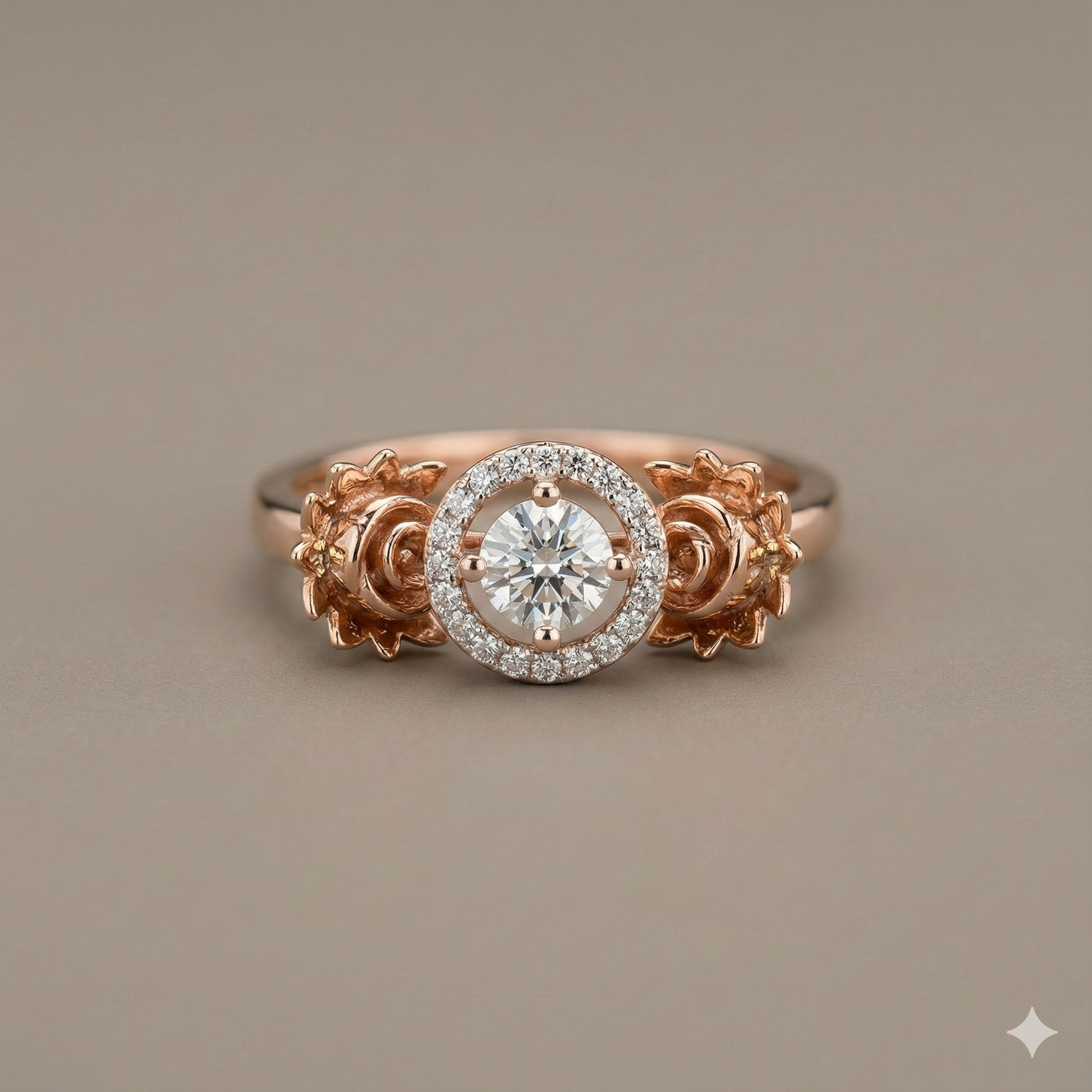 The Rose Gold Sculpted Floral Halo Diamond Ring