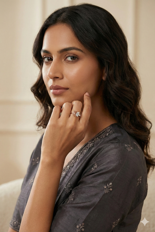 The Rose Gold Double Circle Leaf Diamond Ring