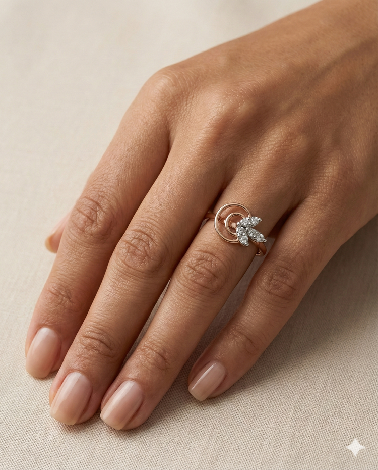 The Rose Gold Double Circle Leaf Diamond Ring