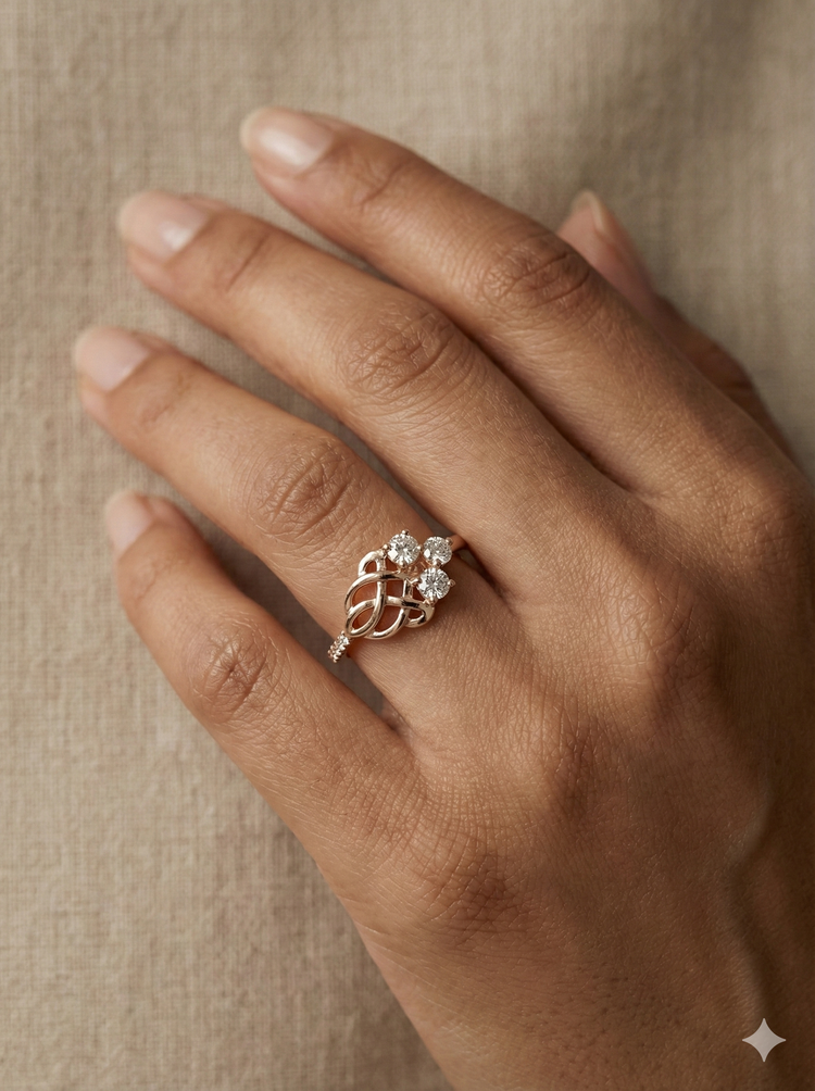 The Rose Gold Celtic Knot Trinity Diamond Ring