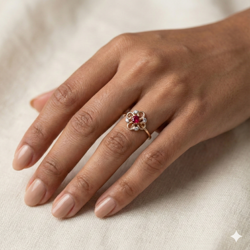 The Rose Gold Ruby & Diamond Filigree Floral Ring