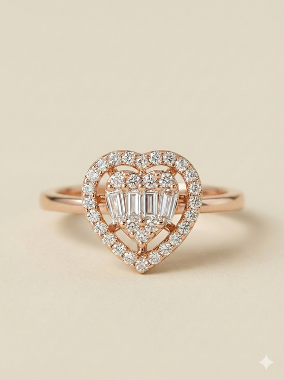 The Radiant Diamond Heart Cluster Ring