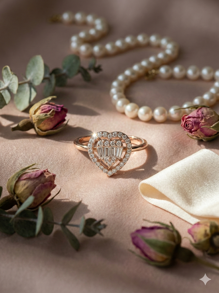 The Radiant Diamond Heart Cluster Ring