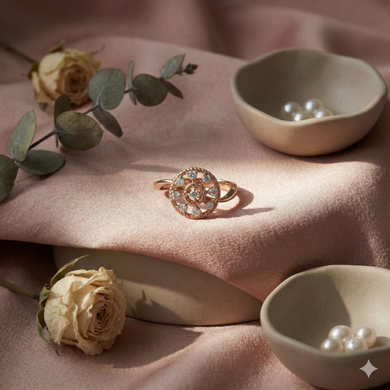 The Rose Gold Diamond Rope Medallion Ring