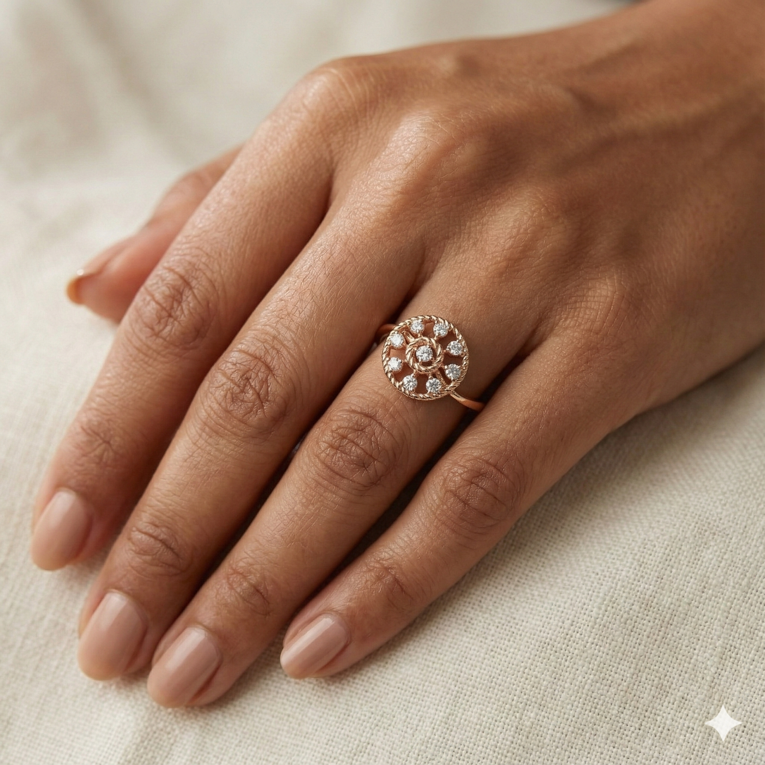 The Rose Gold Diamond Rope Medallion Ring