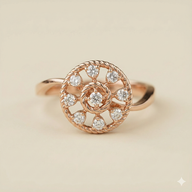 The Rose Gold Diamond Rope Medallion Ring