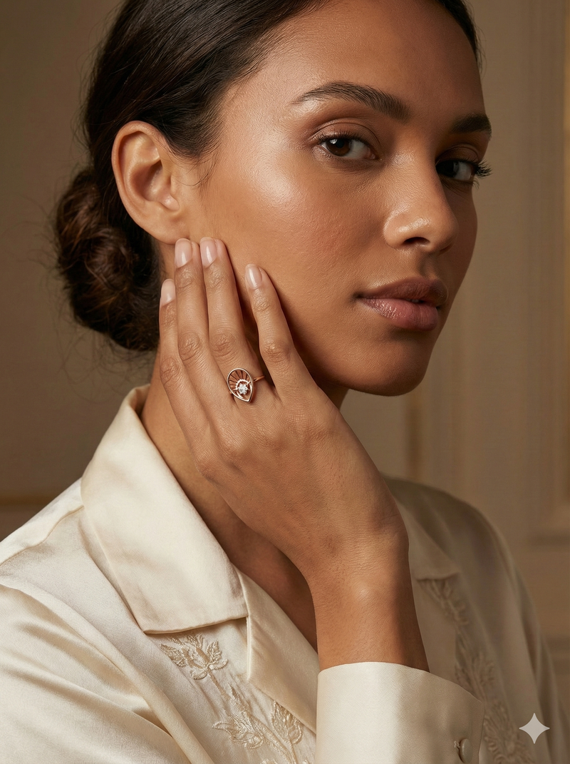 The Rose Gold Sunburst Teardrop Diamond Ring