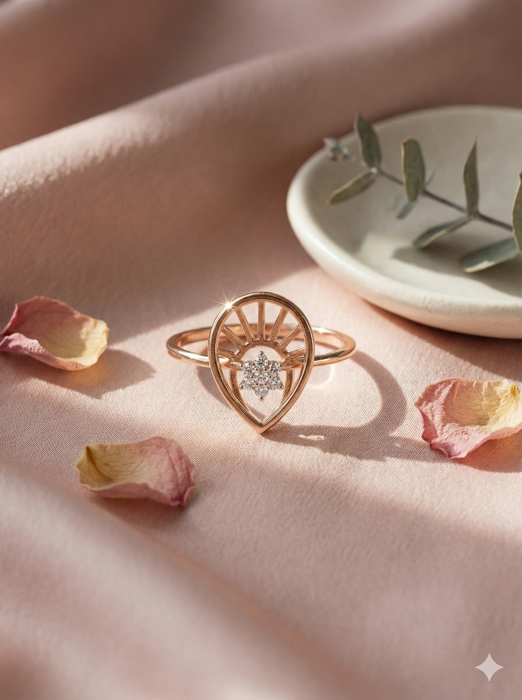 The Rose Gold Sunburst Teardrop Diamond Ring