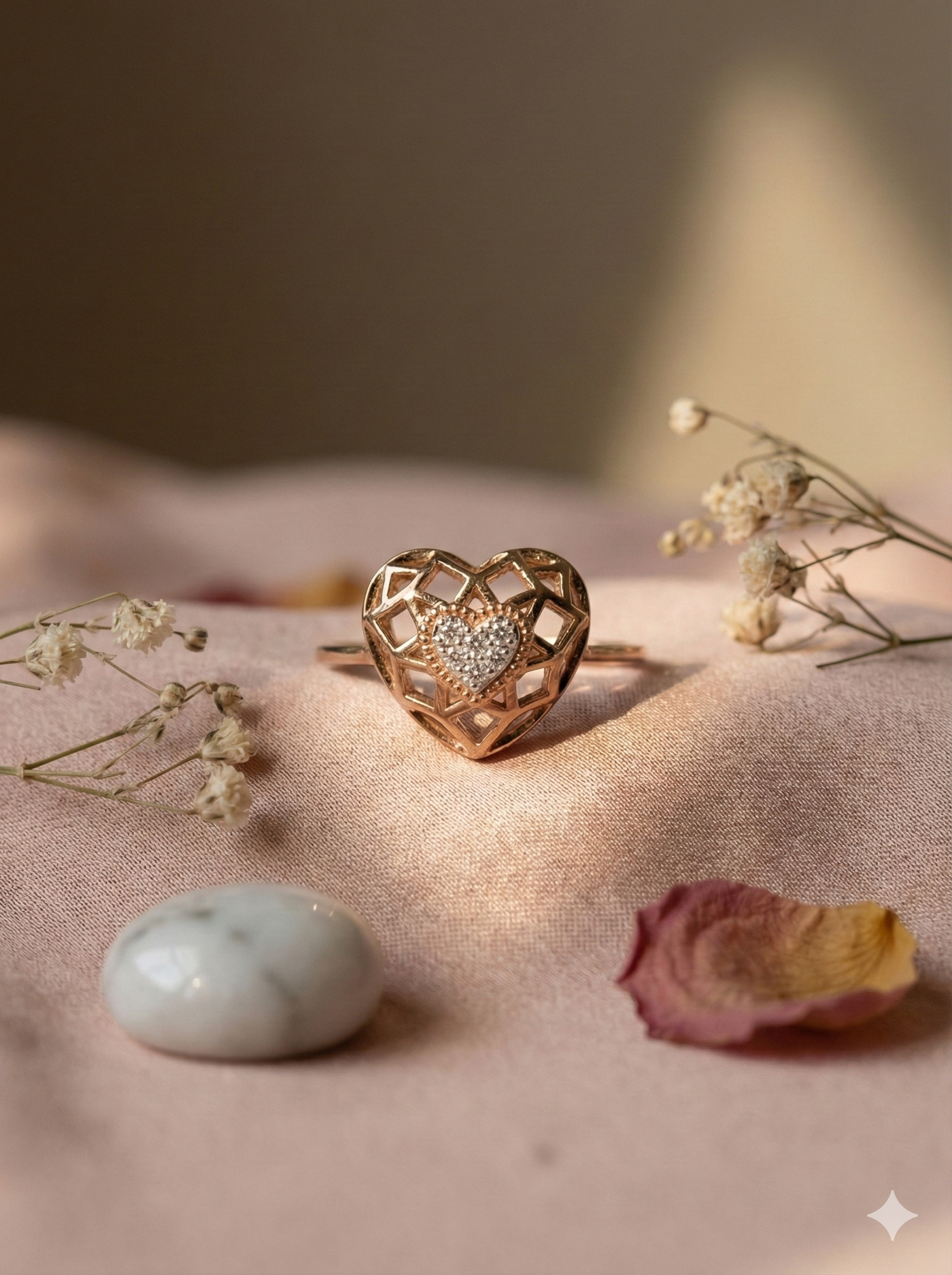 The Rose Gold Geometric Heart Cage Diamond Ring