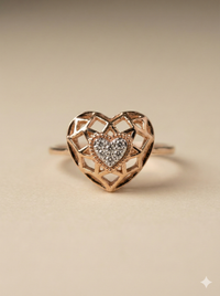 The Rose Gold Geometric Heart Cage Diamond Ring