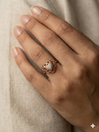 The Rose Gold Geometric Heart Cage Diamond Ring
